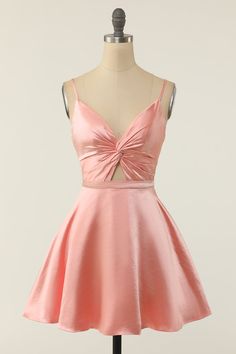 Zapaka Women Short Homecoming Party Dress Blush A Line Spaghetti Straps Cockatil Dress – ZAPAKA Sweep Train Prom Dress, Front Knot Dress, Mini Homecoming Dresses, Homecoming Party, Prom Dresses With Pockets, Lace Prom Dress, Short Party Dress, Light Blue Shorts, A Line Shorts