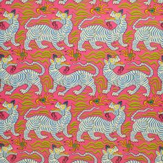 a pink and blue pattern with zebras in the middle, on an orange background