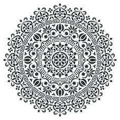 an intricate circular design in black and white