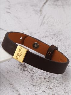 Men's Leather Bracelet - Engraved Dad Bracelet Personalized Gold Leather Bracelet For Gift, Personalized Gold Leather Bracelet As Gift, Personalized Gold Leather Bracelet Gift, Customized Adjustable Name Bracelet For Father's Day, Personalized Leather Bracelet For Father's Day, Father's Day Gift Gold Leather Bracelet, Personalized Rectangular Bracelets For Father's Day, Adjustable Gold Leather Bracelet For Father's Day, Personalized Brown Bracelet For Father's Day