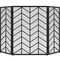 three panel screen with an arrow pattern on the front and back panels, in black