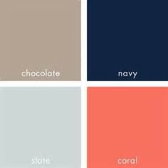 four different shades of chocolate, navy, coral and gray with the word's name in