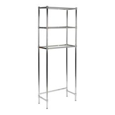 a metal shelf with three shelves on each side