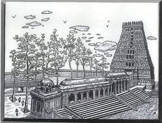 Temple Architecture | sreenivasarao's blogs Temple Sketch, Ancient Indian Architecture, Library Pictures, Perspective Drawing Architecture, Lord Siva, Kerala Mural Painting