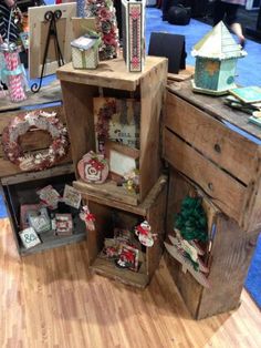 an assortment of christmas items on display in a store