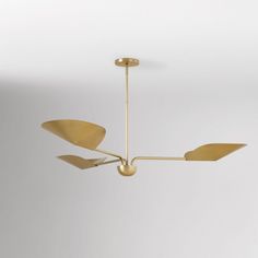 a ceiling light with three leaves hanging from it's center and two lights on each side