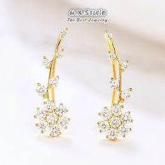 HX Jewelry: Diamond Flower Earrings, Solid 18k Gold, Genuine Diamond, Floral Earring, Ear Hook, Gift for Women and Girls, Christmas, New Year, Customization Jewelry < I T E M ∙ S P E C I F I C A T I O N S > * Metal Type: Solid 18k Gold (14k/9k Gold or platinum available upon request) * Metal Color: 18k White Gold, 18k Yellow Gold, or 18k Rose Gold (you can choose) * Diamond Type: Genuine, Natural, 100% Conflict Free Diamonds * Diamond Color: F-G * Diamond Clarity: VS/SI * Diamond Weight: i Diamond Flower Earrings, His And Hers Rings, Colored Diamond Jewelry, Diamond Tiara, Diamond Crown, Gold Skull, Skull Earrings, Diamond Flower, Ear Hook