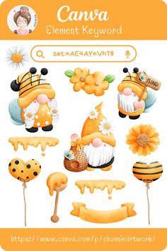 an image of a cartoon character with many different things in the background, including flowers and bees