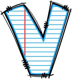 the letter v is made up of barbed wire and has been drawn with blue ink