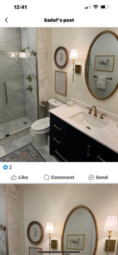 two pictures show the same bathroom in different rooms