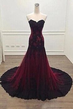 Black Burgundy Gothic Wedding Dresses Mermaid Sweetheart Sweep Train Bridal Gown | eBay Dress Long Formal, Evening Dress Long, Gothic Wedding Dress, Long Formal Dress, Sweetheart Prom Dress, Lace Formal Dress, Red Evening Dress, Prom Dress Inspiration, Dress Chiffon