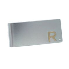 Personalized Silver Money Clip with Gold Letter - Men's Accessories - Gift for Him - Custom Metal Wa Formal Rectangular Card Holder With Engraved Logo, Rectangular Card Holder With Engraved Logo, Tan Rectangular Wallet For Business, Tan Rectangular Business Wallet, Modern Silver Rectangular Wallet, Modern Rectangular Card Holder, Modern Silver Wallet For Gift, Sterling Money, Gift For New Dad