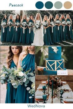 the wedding color palette is teal and blue