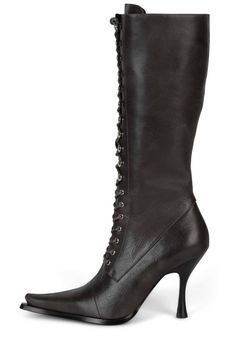 Knee-high victorian lace-up heeled boot Fits true to size Measurements taken from a size 7 3.5" Heel, 0.25" Platform 12" Leg Opening, 12" shaft Leather Upper, Leather Lining, Synthetic Sole Zipper/ Lace-up closure Calf Leather Lace-up Boots With Reinforced Heel, Lace-up Synthetic Platform Heeled Boots, Leather Knee-high Lace-up Platform Boots, Green Lace-up Boots With Reinforced Heel, Gothic High Heel Fitted Lace-up Boots, Mary Jane Wedges, Lace Up Heel Boots, Boot Fits, Cork Sandals