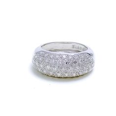 This elegant 18k white gold dome ring, with a substantial weight of 6.8 grams, features 1.14 carats of round brilliant diamonds in F-G color and VS quality. The dome design beautifully showcases the diamonds, adding volume and enhancing their radiant sparkle, making it a luxurious statement piece. Sized at 7 with resizing options available, this ring is perfect for those who appreciate an upscale blend of sophistication and contemporary style, ideal for special occasions or as a striking additio Luxury Silver Dome Ring For Anniversary, Elegant Luxury Diamond Cut Dome Ring, Luxury Domed Diamond Jewelry, Luxury White Elegant Dome Ring, Luxury Dome Ring With Single Cut Diamonds For Engagement, Luxury Elegant Dome Ring With Diamond Cut, Luxury Elegant Dome Ring With Round Cut, Luxury Brilliant Cut Dome Ring In Diamond White, Luxury Diamond Cut Dome Ring