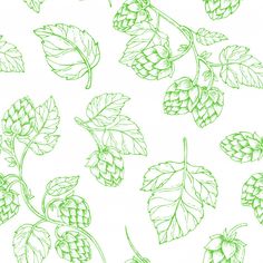 seamless pattern with hops and leaves