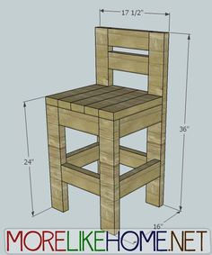 a wooden chair is shown with measurements for the seat and back rest on top of it