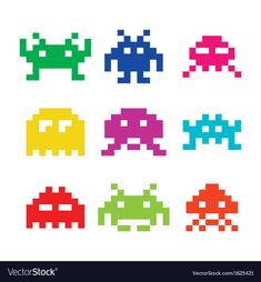 an old school video game pixel art style with different colors and shapes, including the eyes