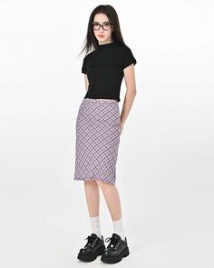 Lavender Plaid Midi Skirt | Women's Skirts – Boogzel Clothing Purple Plaid Skirt Outfit, Knee Length Skirts Outfits, Y2k Outfits Grunge, Grunge Outfits Women, Aesthetic Clothes Y2k, Purple Skirt Outfit, Purple Plaid Skirt, Purple Midi Skirt, 90s Outfits