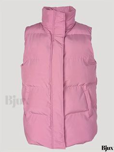 Bjux - Womens Stand Collar Sleeveless Warm Outerwear Vest with Zip Up Closure - Casual and Stylish Pink Sleeveless Winter Top, Pink Sleeveless Top For Winter, Winter Sleeveless Stretch Vest, Solid Sleeveless Vest For Winter, Fitted Pink Vest Outerwear, Casual Pink Sleeveless Outerwear, Winter Stretch Tank Vest, Pink Fitted Vest For Winter, Casual Pink Winter Vest