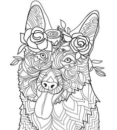 a dog with flowers on its head coloring pages for adults and children, including adult dogs