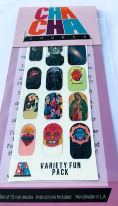 Cha Cha Covers Variety Pack Nail Decals Picasso Nails, Mexican Loteria, Sacred Hearts, Nail Art Products, Nail Art Decals, Accent Nail, Nail Files, Accent Nails, Mexican Art