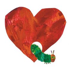 the very hungry caterpillar is in front of a big red heart