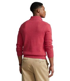 Explore your days with ease and style by wearing the Polo Ralph Lauren® Cotton 1/4 Zip Sweater..Rib-knit mock neckline with quarter-zip placket..Long sleeves with rib-knit cuffs..Signature embroidered Pony at the left chest..Rib-knit finish on the hemline..Pull-on construction..100% cotton..Machine washable..Imported..Product measurements were taken using size medium. Please note that measurements may vary by size..Measurements:Body Length: 27.5';Shoulder: 18.5';Chest: 45';Sleeve Length: 34.5'. Casual High Neck Polo Sweater With Ribbed Collar, Casual Outerwear With High Neck And Ribbed Collar, Casual Outerwear With Ribbed High Neck, Casual High Neck Outerwear With Ribbed Collar, Casual High-neck Outerwear With Ribbed Collar, Casual Knit Half-zip Outerwear, Casual Polo Sweater With Funnel Neck And Ribbed Collar, Knit Half-zip Sweater With Ribbed Collar, Knit Sweater With Ribbed Collar And Half-zip