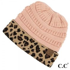 C.C MB-45 Solid color messy bun beanie with leopard print cuff- 100% Acrylic- One size fits most Knitted Ponytail Hat, Fur Pom Pom Beanie, Bun Beanie, Messy Bun Beanie, Chunky Hat, Ponytail Beanie, Pom Pom Beanie Hat, Red Beanie, Blue Beanie