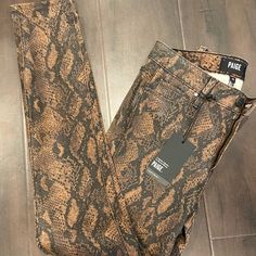 Size 26, Snake Printed Brown Jeans From Paige Denim New With Tag Paige Denim Jeans, Brown Jeans, Raw Hem Jeans, Paige Jeans, High Rise Denim, Paige Denim, Mid Rise Jeans, Dark Wash Denim, Dark Wash Jeans