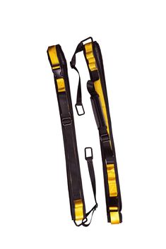 two black and yellow straps on a white background