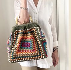 Borsa tote grande della nonna, borsa quadrata della nonna, come realizzare la tua borsa, motivo all'uncinetto, borsa all'uncinetto, struttura in metallo e manico in bambù, download istantaneo - Etsy Italia Look Vintage, Metallica, Tote Bag