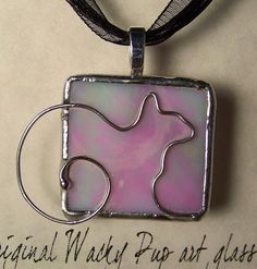 Cat Lover Iridescent Pink Tiffany Stained Glass & by WackyPup Cat Outside, Jewelry Soldering, Stained Glass Cat, Glass Transom, Stained Glass Necklace, Soldered Jewelry, Soldered Pendants, Stained Glass Patterns Free