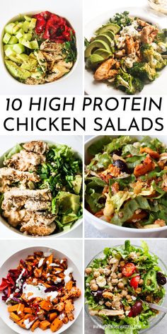 the top ten chicken salads are shown in four different pictures