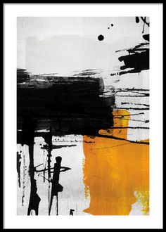 an abstract painting with black and yellow colors