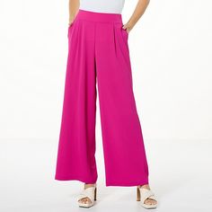 G by Giuliana Satin Crepe Pull-On Wide-Leg Pant  Soft with beautiful drape, this satin crepe pant strikes a balance between relaxed and refined in a silky poly/spandex fabrication with a deep pleat down the front to keep them looking polished all day long.