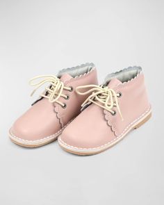 L'Amour Shoes Girl's Georgie Scalloped Leather Lace-Up Boots, Baby/Toddler/Kid Romantic Colors, Leather Lace Up Boots, Scalloped Trim, Her Eyes, Scalloped Lace, Kids Boots, Toddler Shoes, Childrens Shoes, Lace Tops