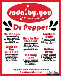 the poster for roda by you, featuring dr pepper and other things in red