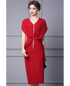 Get 10% off now! Buy classy red knee length party dress with crystal blings at cheap price online. Free stable shipping and pro custom service since 2009. Lace Prom Dress, Pleated Top, Evening Dresses Elegant, Mother Of The Bride Dress, Lovely Dresses, Custom Dresses, Couture Dresses, Stunning Dresses, Wedding Guest Outfit