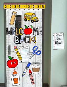 a welcome back door with school supplies on it