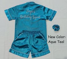 "For Adult PJ Sets Please use the below link to purchase: https://handmadebyraghav.etsy.com/listing/1515883671 Please Tell me your color for Pyjama sets, Text me I can make any color of your choice. Supersoft Satin Pyjama Sets, with stripes. Customized  And Personalized Satin pyjamas, Bridesmaid pajamas, Plus sizes pajamas, Bachelorette pjs, Bridal pj set, Sleepover, Slumber party pajamas, Bridal Party Pyjama sets,  Our best selling women's/Kids personalised silky pyjama has a relaxed fit focusing on comfort and elegance featuring. Get all the girls together to celebrate your wedding morning, bridal shower, hen party or sleep over with these personailsed customized satin women's pjs: the perfect gift. Super Comfy, Chic, Must have for your bridal party or just daily wear! ------------------ Fitted Matching Set For Sleepover, Fitted Matching Set For Bedtime, Fitted Short Sleeve Bedtime Sets, Fitted Short Sleeve Sets For Bedtime, Festive Blue Short Sleeve Sets, Bachelorette Pjs, Bridal Party Pjs, Party Pajamas, Bridal Party Pajamas