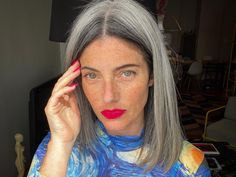 Blending Hair Color, Gray Blending Hair, Subtle Hair Color, Grey Hair And Makeup, Long Silver Hair, Silver White Hair