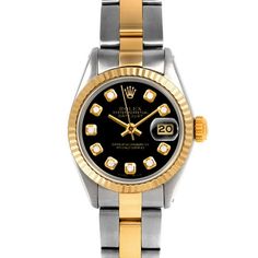 SKU#: 6917-TT-BLK-DIA-AM-FLT-OYSPre-Owned Rolex 6917 Ladies 26mm Datejust Watch, Custom Black Diamond Dial & Rolex Yellow Gold Fluted Bezel on Rolex Yellow Gold & Stainless Steel Oyster Band Model#: 6917 Case: Rolex 26mm Stainless Steel Case Movement: Rolex Automatic 2035 Caliber Dial: Custom Black Dial with Diamond Hour Markers (Not Made by Rolex) Bezel: Rolex Yellow Gold Fluted Bezel Band: Rolex Yellow Gold & Stainless Steel Oyster Band This Beautiful Watch Comes Fully Serviced, Polished, Time Rolex 26mm, Bezel Band, Wooden Watch Box, Wooden Watch, Pre Owned Rolex, Pearl Diamond, Beautiful Watches, Blue Diamond, Stainless Steel Case