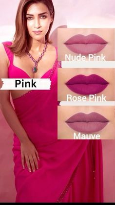 Lipstick Shades Tutorial, Lipstick For Pink Outfit, How To Match Lipstick To Outfit, Lipstick For Purple Dress, Lipstick According To Dress Color, Bridal Lipstick Colors, Pakistani Makeup Looks