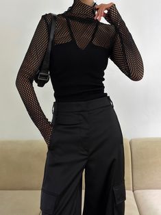 Long sleeve fishnet mock-neck top. Add a touch of glamour. Model is wearing a MINUSEY ONE SIZE. ✔️ Free worldwide express shipping over $100✔️ Loved by 6,500+ customers✔️ Limited edition collections, maximum styleStay ahead of the trend with can’t-find-anywhere-else staples. Your closet will thank you 💕 * MINUSEY ONE SIZE = EU 34-38, US 2-6* 100% Polyester* Dry clean* Made in Korea - Model Height: 173cm/5'8" (US4, EU36) V Line, Mock Neck Top, Leather Dresses, Denim Bag, Top Sleeveless, Sweater Blouse, The Trend, Light Jacket, Leather Coat