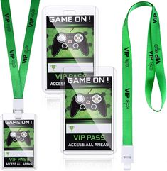 PRICES MAY VARY. Material: these video game party favors are made of paper cards and PVC material with ribbon, durable and reusable, designed with smooth edges, touch smooth and lightweight, will add no burden to your neck, will provide you a comfortable using experience Game themed design: our VIP passes with lanyard are printed with game patterns and words on both sides, mainly in green, black and white colors, classic for game party, fit the theme of game themed party and can add more fun to Gamer Party Favors, Video Game Party Favors, Gamer Party, Vip Pass, 9th Birthday Parties, Game Party