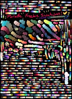 a poster with many different colors and shapes on it's back side, including the words