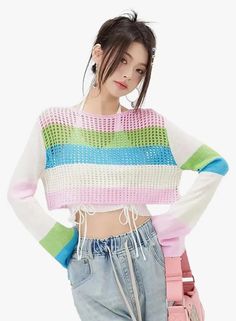 Women's Transparent Sheer Crochet Hollow Out Long Sleeve Colour Block Print Crop Top T-Shirt (One Size 32-36 Inch Bust) 
Outfit inspo, causal outfits, cute everyday outfits, fashion styling, y2k outfits,y2k style Sweater Hanging, Korean Top, School Outfit Women, Spring Sweater, Vintage Grunge, Top T Shirt, Print Crop Tops, Women Sleeve, Korean Street Fashion