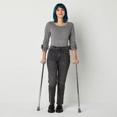 These a.n.a women's straight-leg jeans are designed with adaptive details to meet your needs. They are made from a soft, stretch-cotton with a high-rise waist and feature hook-and-loop fasteners and a hidden access opening for easy on-and-off. They also have classic 5-pocket tailoring and raw leg hems for an edgy finish - style yours with a tee and sneakers.Features: Stretch Fabric, Cuffed, AdaptiveClosure Type: Hook & Loop Tape, Faux ButtonPockets: 1 Front Coin Pocket, 2 Front Slip Pockets, 2 Back Slip PocketsRise: High RiseFiber Content: 98% Cotton, 2% ElastaneFabric Description: DenimInseam: 27 InCare: Machine WashAdaptive Features: Hook + Loop Fly, Hook + Loop FastenersJean Style: Straight Leg Jeans, Cropped JeansCountry of Origin: Imported Cheap Stretch Jeans With Five Pockets, Cheap Cotton Jeans With Snap Buttons, Jean Color, Jeans Cropped, Hook And Loop Tape, Fabric Cuff, Jeans Straight Leg, Stretch Jeans, Jeans Straight