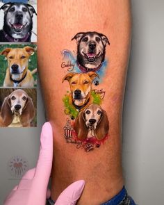 a person's leg with pictures of dogs on it